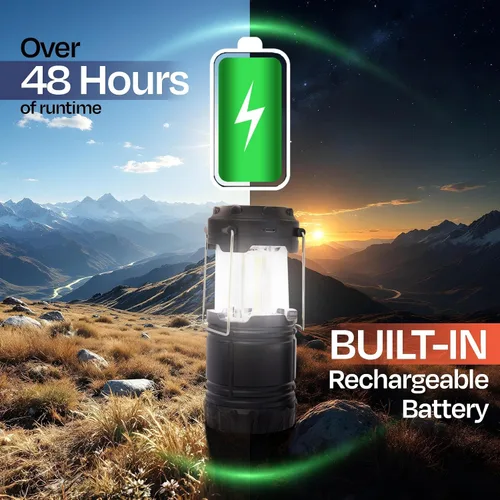 Vista 3 de Linterna de camping recargable, paquete de 2 – Linterna LED para campamento alimentada por batería, linterna solar impermeable para emergencias