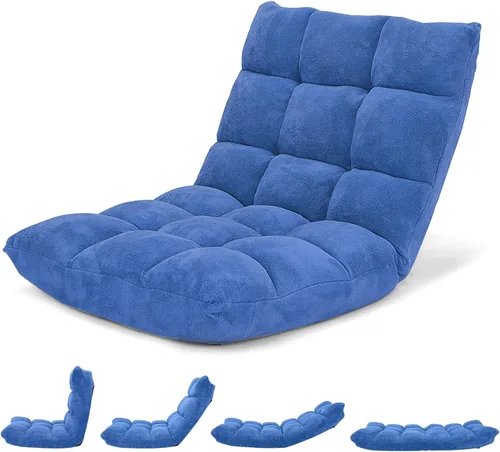 Vista 28 de Giantex Silla plegable de suelo con soporte para el respaldo, 14 posiciones ajustables, cama acolchada, sillón reclinable, sillas de video para Negro