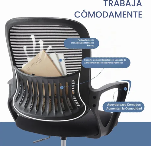 Vista 6 de Silla de escritorio ergonómica de oficina, cómoda silla de trabajo para computadora con reposabrazos, silla giratoria con ruedas para oficina