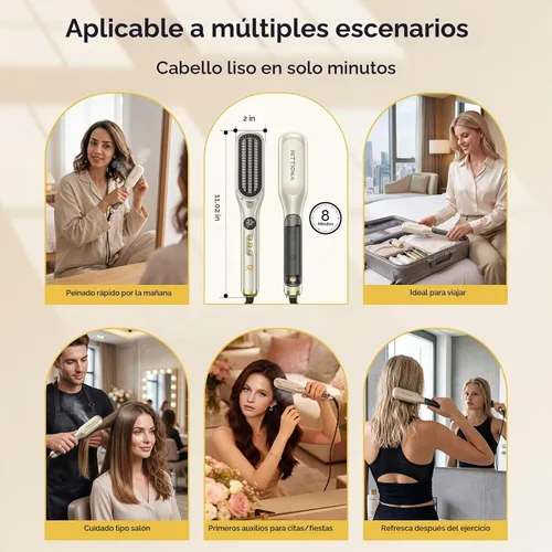 Vista 8 de HITTIONA Cepillo alisador de pelo de vapor para mujeres, vapor para domar Oro champán
