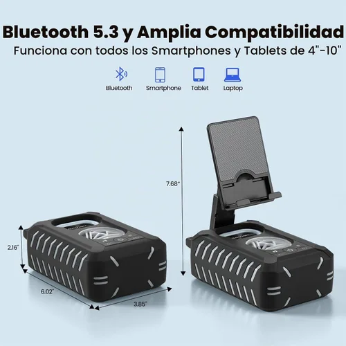 Vista 9 de JTEMAN Altavoz Bluetooth impermeable IP67 con soporte para teléfono celular