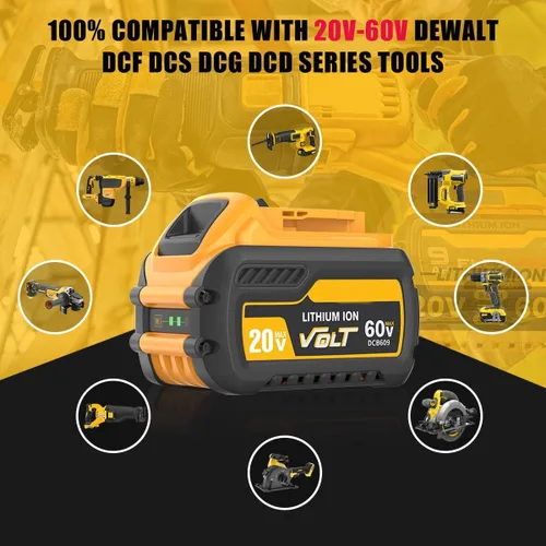 Vista 5 de Reemplazo avanzado de 9.0Ah para batería Dewalt 60v y 20V MAX, DCB609 DCB606 DCB612 DCB200 DCB201 DCB203 DCB204 DCB206 DCB207 DCB209 180Wh batería 1