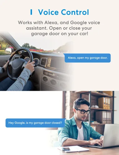 Vista 2 de Meross - Control remoto inteligente para apertura de puerta de garaje, control por aplicación, compatible con Alexa y SmartThings, múltiples modos