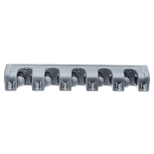 Vista 2 de Amazon Basics Organizador de almacenamiento rectangular resistente de montaje en pared para escobas, fregonas o herramientas con ganchos y ranuras