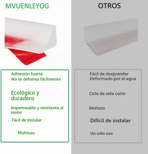 Vista 7 de Presa de Agua para Umbral de Ducha, Barrera Impermeable de Silicona Autoadhesiva para Baño y Cocina, Tope de Agua de Ducha, Protector para Blanco