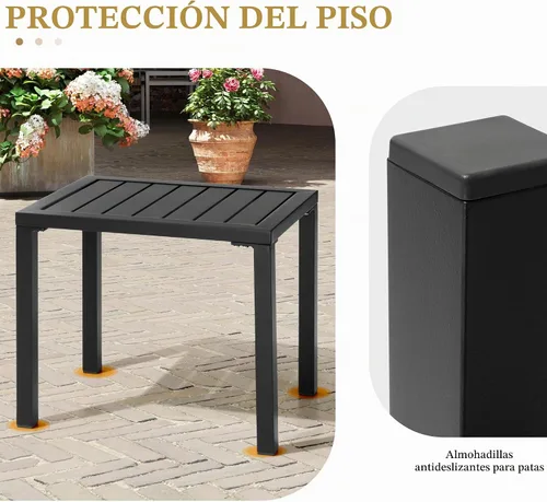 Vista 6 de Mesa auxiliar de aluminio para exteriores, mesa auxiliar pequeña para patio Negro