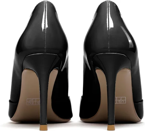 Vista 6 de Soireelady D'Orsay - Zapatos de tacón alto puntiagudos para mujer, zapatos de novia de boda, zapatos de fiesta de noche, Charol negro