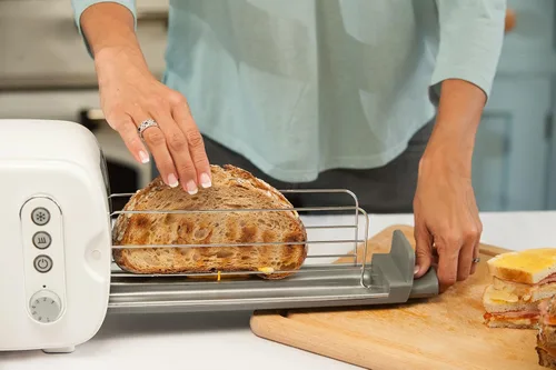 Vista 2 de Berghoff Seren - Tostadora de carga lateral delgada, encimera Cool Touch, color blanco Toaster With Slide Out Crumb Tray, Multi Mode Defrost