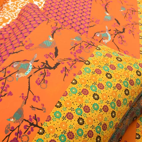 Vista 4 de Lush Decor Royal Empire - Juego de funda de edredón reversible de algodón, juego de 3 piezas Full/Queen, mandarina - Juego de ropa de cama a rayas