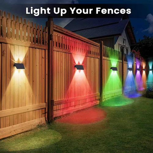 Vista 8 de Luces de valla alimentadas por energía solar, modos multicolores, luces solares para valla al aire libre IP67, luces solares de pared arriba