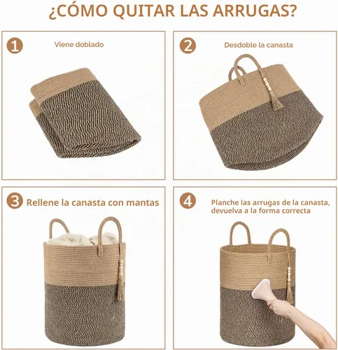 Vista 7 de Goodpick - Cesta tejida de yute para mantas decorativa, cesta de almacenamiento para toallas, zapatos, juguetes, cesta de lavandería alta para sala