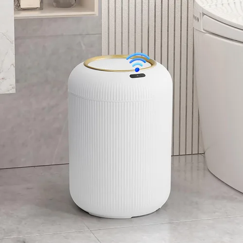 Vista 8 de Cubo de basura de baño con sensor de movimiento con tapa, cubo de basura automático de 3 galones/11 litros, cubo de basura negro inteligente, cubo