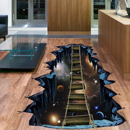 Vista 3 de Calcomanías de pared extraíbles 3D de planetas del espacio exterior, calcomanías creativas de pared de universo galaxia azul, decoración de escalera