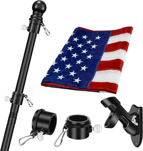 Vista 13 de HOOPLE Soporte para asta de bandera para casa exterior, soporte de aluminio resistente para bandera y soporte de montaje para asta de bandera