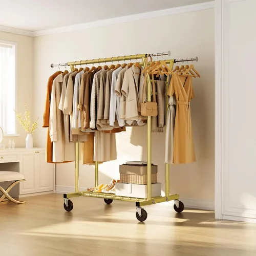 Vista 8 de HYSEYY Heavy Duty Clothes Rack, Rolling Clothing Rack for Hanging Clothes with Shelves Load 700LBS,Portable Garment Wardrobe Closet Rack with Wheels