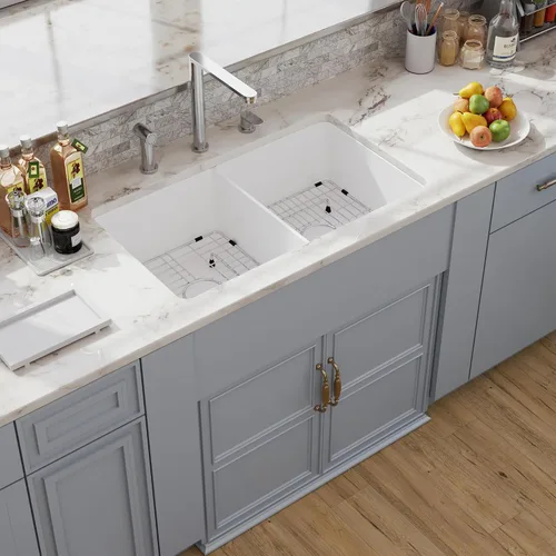 Vista 11 de Fregadero de cocina empotrado blanco de 30 pulgadas, Hugsleek - Fregadero de cocina de montaje superior e inferior de 30x18 pulgadas, fregadero
