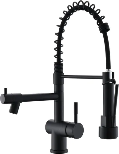 Vista 8 de Grifo de cocina Kicimpro de acero inoxidable con acabado negro mate RO, grifo de filtro de agua para fregadero de 0.59-1.37 pulgadas, grifo