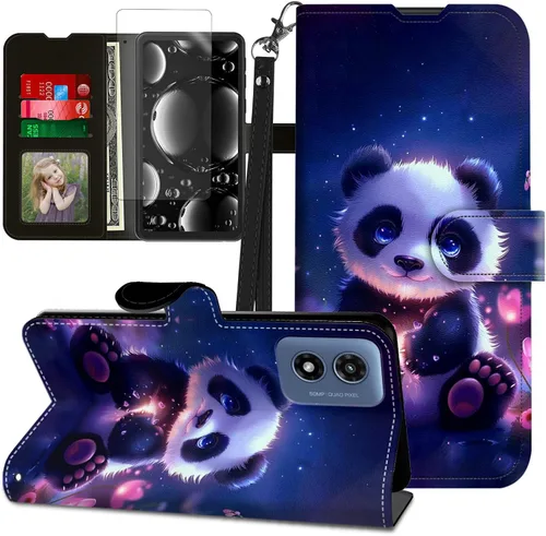 Vista 52 de Funda para Motorola Edge 2022 con protector de pantalla, soporte y tarjetero y correa para la muñeca, funda magnética para Moto Edge 2022 5G UW Lobo