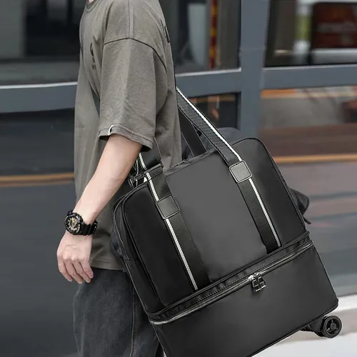 Vista 6 de ELDA Maleta plegable expandible para hombres y mujeres, equipaje ligero con ruedas giratorias desmontables de 360, bolsas de lona para viajes