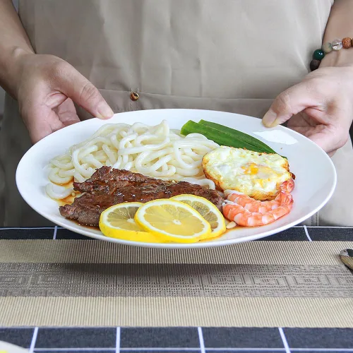 Vista 5 de YFWOOD Juego de 6 platos llanos de cerámica, platos de ensalada de 8 pulgadas, mesa redonda de porcelana contemporánea, adecuados para postres