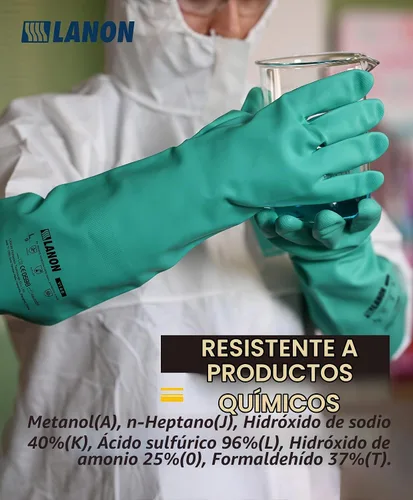 Vista 2 de LANON Guantes de Nitrilo Resistentes a Productos Químicos, Guantes de Trabajo de Seguridad Reutilizables de Servicio Pesado, Protección contra