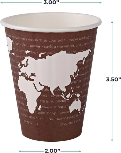 Vista 3 de ECO PRODUCTS Tazas de café desechables aisladas compostables World Art 8 onzas, paquete de 40, vaso de papel caliente renovable de doble pared