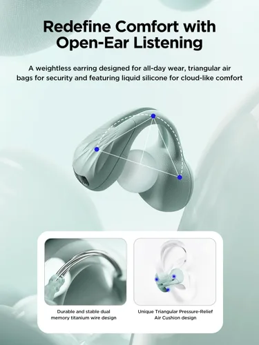 Vista 12 de HAKII Auriculares de oído abierto inalámbricos, auriculares Bluetooth 5.4 ergonómicos con clip Bluetooth con sonido estéreo/ANC, auriculares de oído