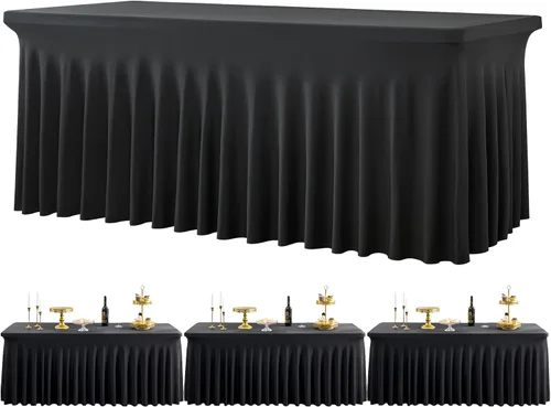 Vista 8 de Paquete de 3 Manteles de Spandex Azul Bebé para Mesas Rectangulares de 6 Pies, Falda de Mesa Azul Elástica Ajustada de 6 Pies para Fiestas de Boda