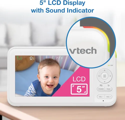 Vista 8 de VTech Monitor de video para bebés con pantalla LCD de 5 pulgadas, hasta 17 horas de video y 31 horas de duración de batería de audio, visión