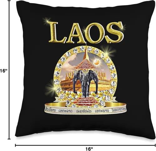 Vista 4 de Three Headed Elephant Laos Tee Central Laotian 3 cabezas elefante Erawan Budista Laos almohada de 16 x 16 pulgadas, multicolor
