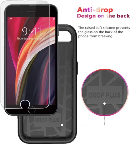 Vista 4 de Diverbox Funda diseñada para iPhone SE con protector de pantalla, resistente a los golpes, resistente a los golpes, para Apple iPhone se Phone Negro