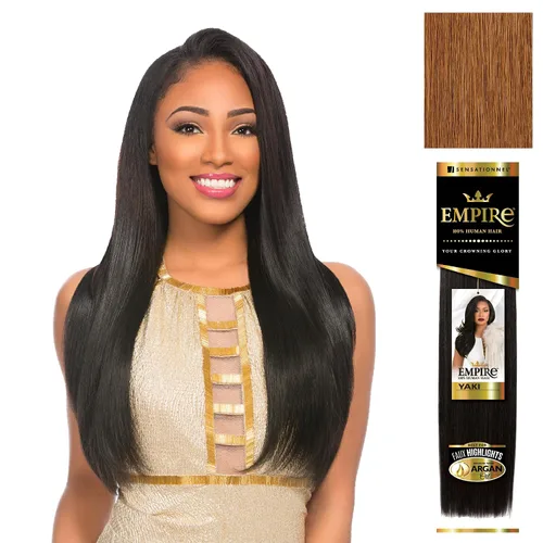 Vista 13 de Sensationnel - Cabello humano Empire Yaki, tejido sin enredos para un tejido rápido y estilo cosido para conseguir reflejos artificiales, paquete