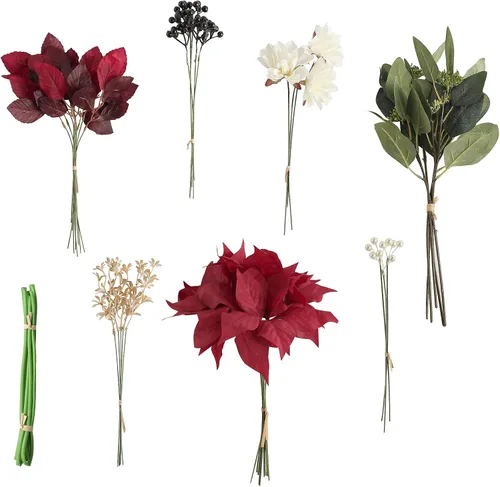 Vista 14 de Juego de tallos de follaje artificial, 59 piezas con 7 tipos de flores de follaje sintéticas para manualidades, ramos de novia, arreglos florales