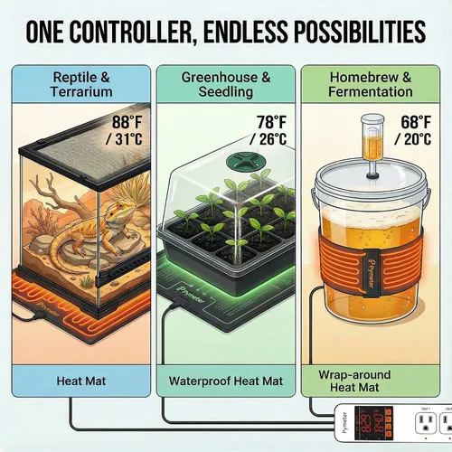Vista 5 de Controlador digital de temperatura, termostato de reptil de sonda doble, salida controlada para tapete térmico de terrario, almohadilla
