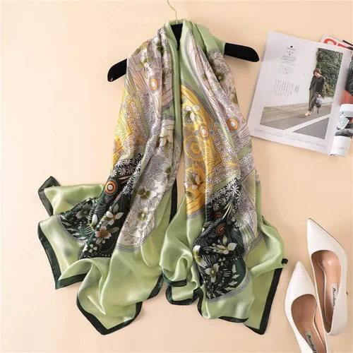 Vista 4 de Pañoleta de moda 100% sedosa al tacto, pañoletas largas y ligeras, para mujeres, protección solar