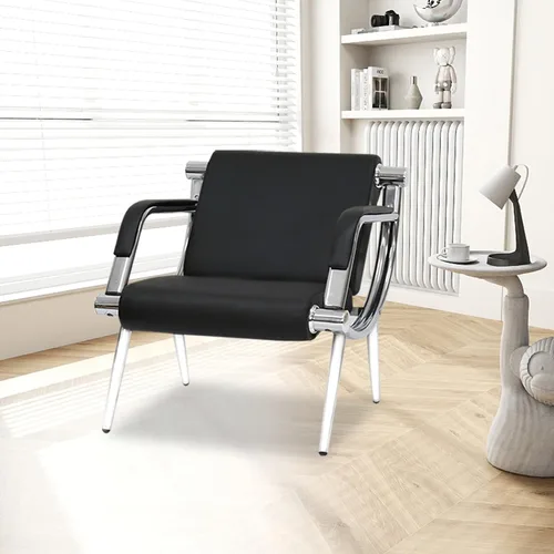 Vista 2 de kinbor Silla de invitados para sala de espera, silla de recepción de oficina de cuero PU, negro