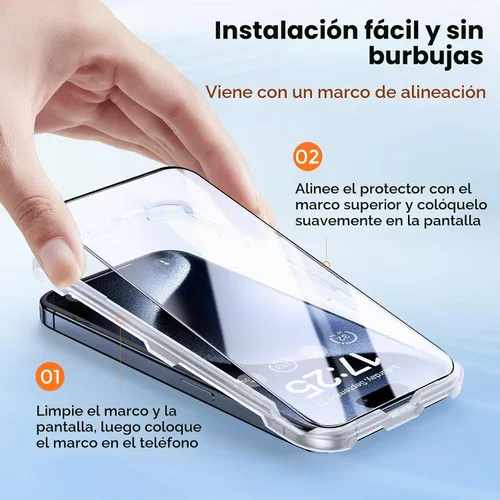 Vista 3 de UNBREAKcable Paquete de 3 protectores de pantalla para iPhone 15 Pro Max, vidrio templado doble inastillable [marco de fácil instalación]