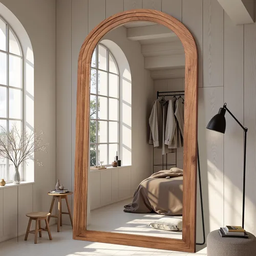 Vista 22 de Espejo de longitud completa, espejo de madera de 71" × 32" con soporte, espejo de piso de madera, espejos de pie de gran tamaño, espejos de pared