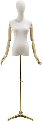 Vista 7 de Adjustable Mannequin Dress Form Torso with Head & Wooden Arm - Female Clothing Display with Tripod Stand - 3 Color Options for Fashion Retail & Black