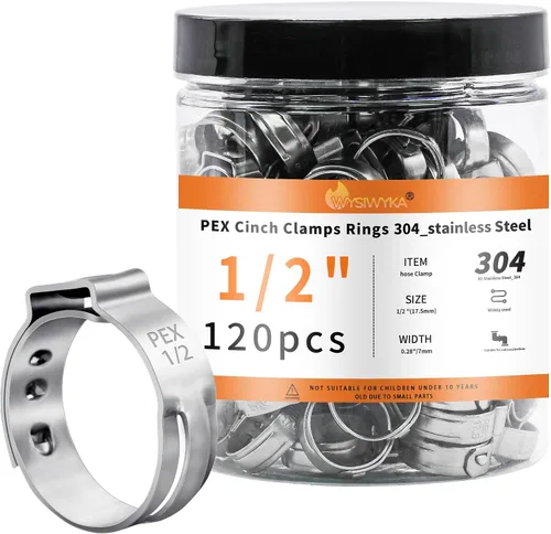 Vista 14 de 60 piezas de anillos de abrazaderas de cincha PEX de 1 pulgada, abrazaderas de manguera de una oreja de acero inoxidable 304, anillos de crimpado