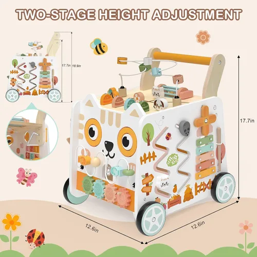 Vista 8 de Weilim Wooden Baby Push Walker with Activity Center, Montessori Toy 12M+