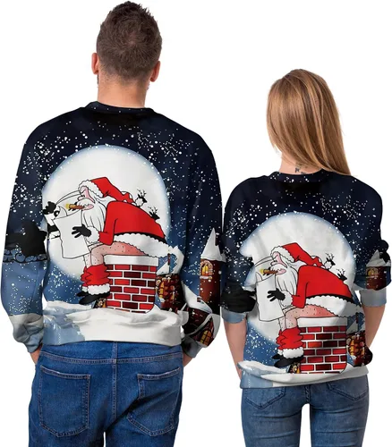 Vista 10 de Sudaderas de Navidad unisex con estampado 3D y cuello redondo, manga larga, suelta, suéter de Navidad