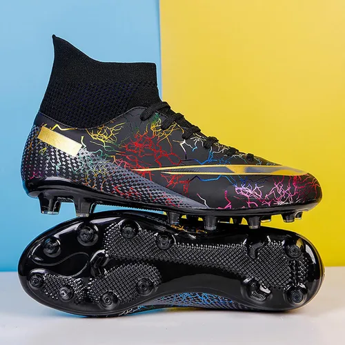 Vista 2 de Zapatos de fútbol para hombre, tacos de fútbol altos, con cordones, antideslizantes, para exteriores, AGFG, béisbol, lacrosse, rugby, botas