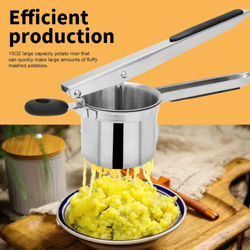 Vista 2 de Ricer de papas grande de 15 onzas con 3 discos intercambiables, de acero inoxidable resistente para puré de papas, herramienta de cocina con mango