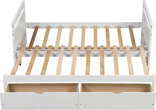 Vista 6 de Sofá cama individual con nido y cajones de almacenamiento, sofá cama extensible de madera con cama extraíble, sofá cama individual a king, ahorro
