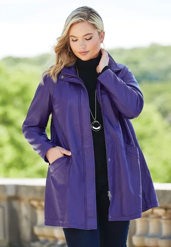 Vista 7 de Jessica London Chaqueta de cuero con cremallera frontal acampanada en talla grande para mujer