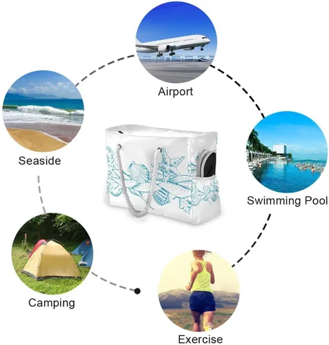 Vista 3 de senya Bolsas de playa grandes de lona, bolsa de hombro, Sealives, Sea World, bolsas resistentes al agua para gimnasio, viajes diarios