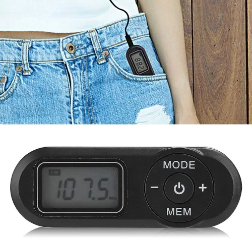 Vista 4 de LJCM Radio FM portátil negra, DSP 1.1 pulgadas LCD Digital FM Radio reproductor de música con auriculares para caminar, trotar, hacer ejercicio