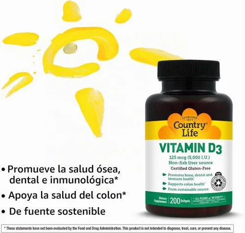 Vista 5 de Country Life Vitamina D3 5000 I.U., 200-Softgel