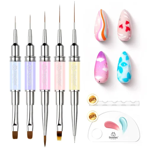 Vista 17 de Beetles - Pinceles delineadores para uñas 5 unidades - Pinceles metálicos para arte de uñas, pinceles negros para arte de uñas, tamaños 5/9/15/20/25
